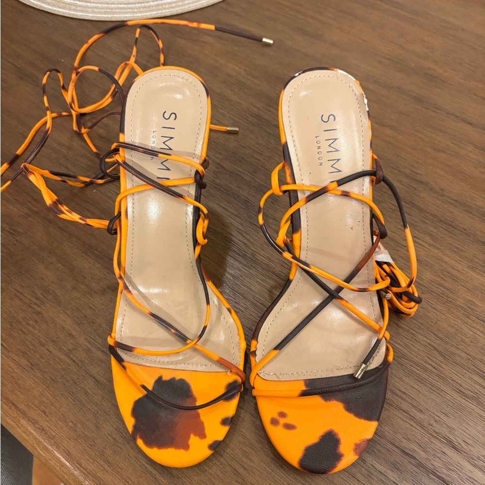 Simmi London Orange and Black Strappy Heels